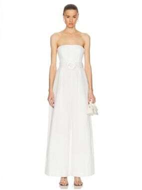 Hemant and Nandita Nera Jumpsuit Strapless White wide leg Braided Belt Revolve L